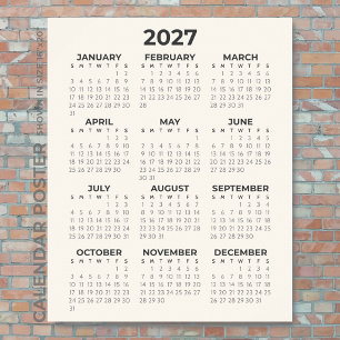 2027 Kalender Einfach Basic Creme Wand Poster