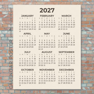 2027 Kalender Einfach Moderne Warme Beige Wand Poster
