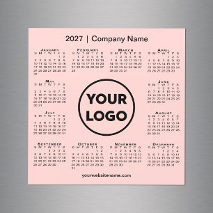 2027 Kalender Firmenlogo Korallenrosa Magnet