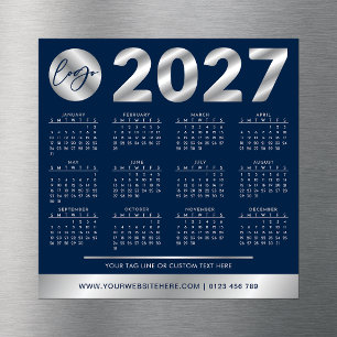 2027 Kalender Firmenlogo Navy & Silber Magnetkarte