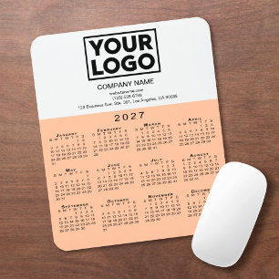 2027 Kalender Firmenlogo Text Pfirsich Weiß Mousepad