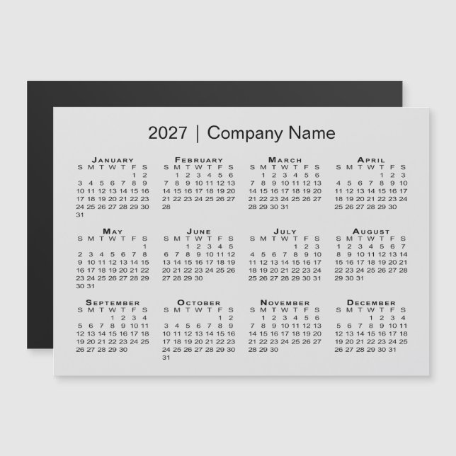 2027 Kalender Firmenname Grau Magnet (Vorne/Hinten)
