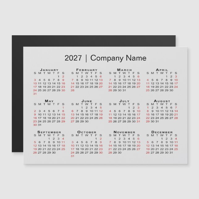 2027 Kalender Firmenname Grauer Magnet (Vorne/Hinten)
