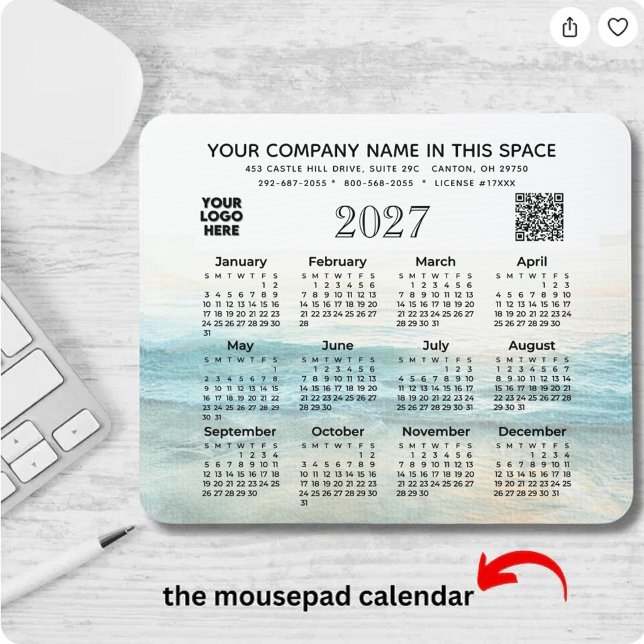 2027 Kalender Firmenname Logo QR-Code-Mauspad Mousepad (Von Creator hochgeladen)