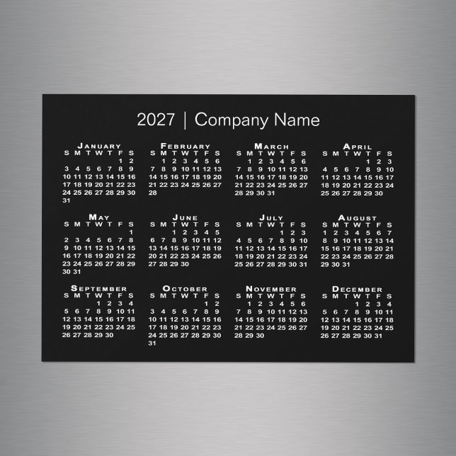 2027 Kalender Firmenname Schwarz Magnet (2027 Calendar Company Name Black Magnet in situ)