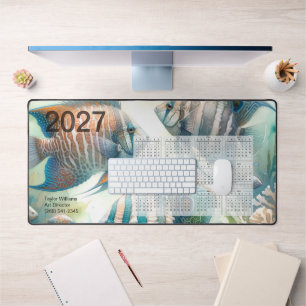 2027 Kalender für tropische Fische, Meereskunst Schreibtischunterlage