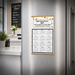 2027 Kalender Geschäft Logo Gold Weiß Magnet
