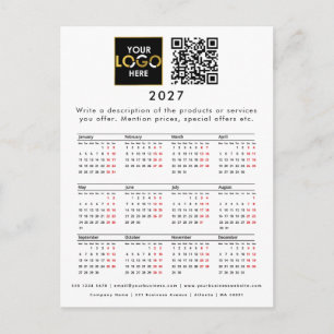 2027 Kalender Geschäft Logo Kontakt Detail QR Code Postkarte
