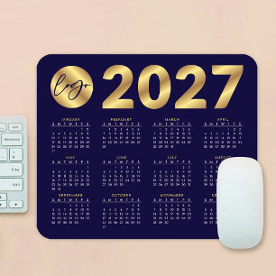 2027 Kalender Geschäft Logo Navy & Gold Corporate Mousepad