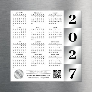2027 Kalender Geschäft Logo QR Code Chrome Silber Magnetkarte
