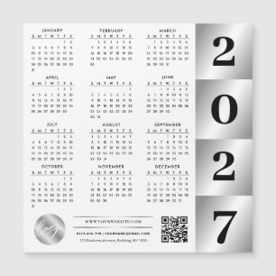 2027 Kalender Geschäft Logo QR Code Chrome Silber Magnetkarte