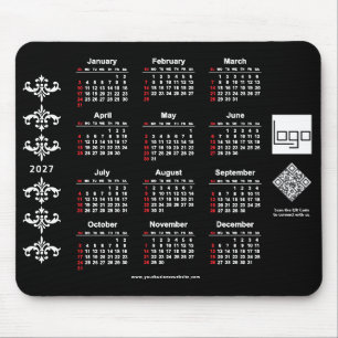 2027 Kalender Geschäft Logo QR Code Schwarz Barock Mousepad