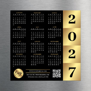 2027 Kalender Geschäft Logo QR Code Schwarz & Gold Magnetkarte