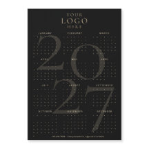 2027 Kalender Geschäft Logo Schwarz Gold Magnet