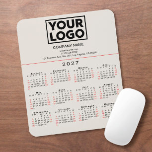 2027 Kalender Geschäft Logo Text Beige Mousepad