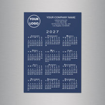 2027 Kalender Geschäft Logo Text Navy Magnetkarte