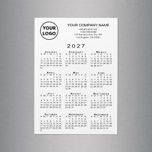 2027 Kalender Geschäft Logo Text Weiß Magnetkarte