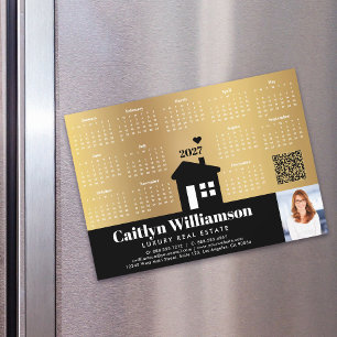2027 Kalender Gold Realtor Foto QR Code Magnet