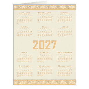 2027 Kalender, Griechisches Fret, Beige auf Cosmic