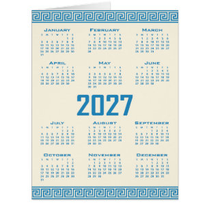 2027 Kalender, Griechisches Fret, Blau auf Cosmic