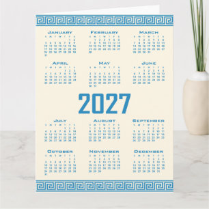 2027 Kalender, Griechisches Fret, Blau auf Cosmic Karte