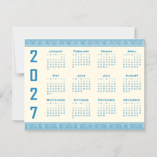 2027 Kalender, Griechisches Fret, Blau auf Cosmic Magneteinladung