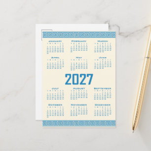 2027 Kalender, Griechisches Fret, Blau auf Cosmic Postkarte