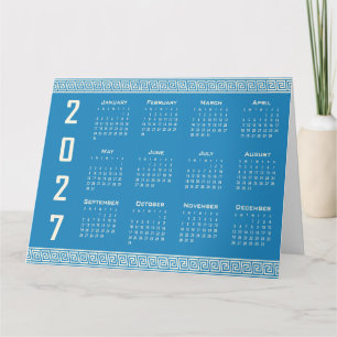 2027 Kalender, Griechisches Fret, Blau, Cosmic Lat Karte