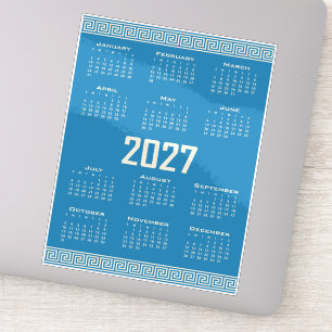 2027 Kalender, Griechisches Fret, Cosmic Latte auf Aufkleber