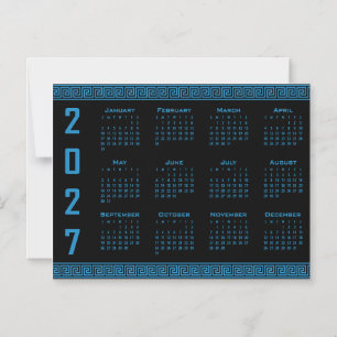2027 Kalender, Griechisches Fret, Cosmos Blau auf  Magneteinladung