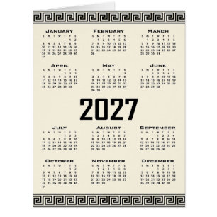 2027 Kalender, Griechisches Fret, Schwarz auf Cosm