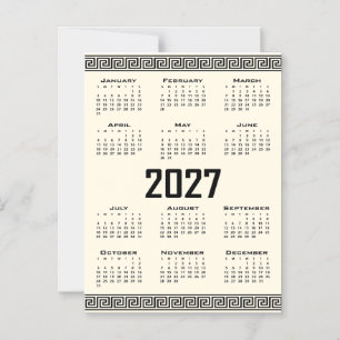2027 Kalender, Griechisches Fret, Schwarz auf Cosm Magneteinladung