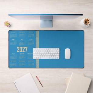 2027 Kalender, Griechisches Mäander, Beige auf Kos Schreibtischunterlage