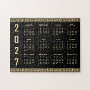 2027 Kalender, Griechisches Mäander, Beige auf Sch