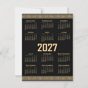 2027 Kalender, Griechisches Mäander, Beige auf Sch Magneteinladung