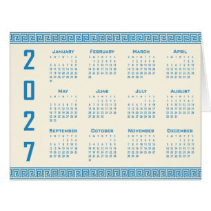 2027 Kalender, Griechisches Mäander, Blau auf Cosm