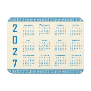 2027 Kalender, Griechisches Mäander, Blau auf Cosm Magnet