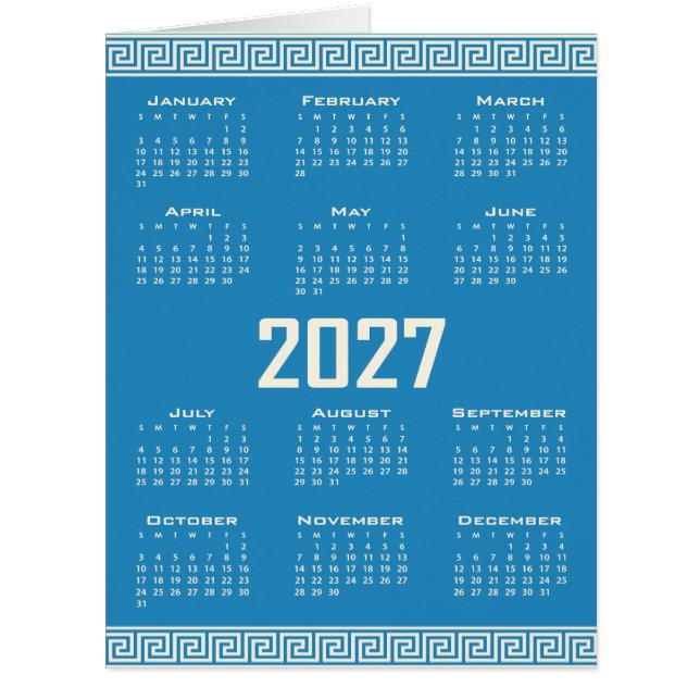2027 Kalender, Griechisches Mäander, Cosmic Latte  (Vorderseite)