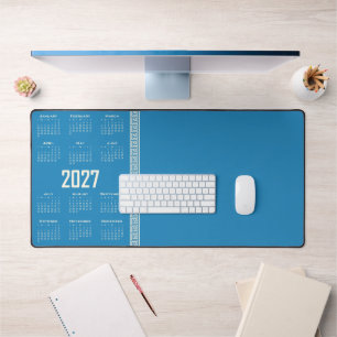2027 Kalender, Griechisches Mäander, Cosmic Latte Schreibtischunterlage