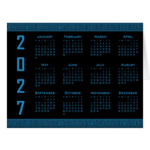 2027 Kalender, Griechisches Mäander, Cosmos Blau a