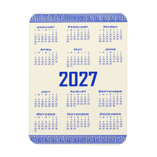 2027 Kalender, Griechisches Mäander, Griechisch Bl Magnet