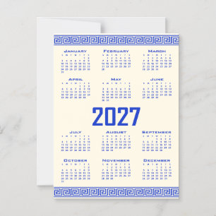 2027 Kalender, Griechisches Mäander, Griechisch Bl Magneteinladung