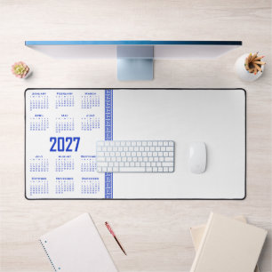 2027 Kalender, Griechisches Mäander, Griechisch Bl Schreibtischunterlage