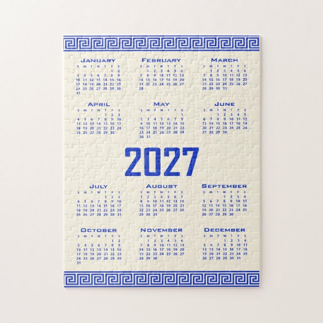 2027 Kalender, Griechisches Mäander, Griechisches  (Vertikal)