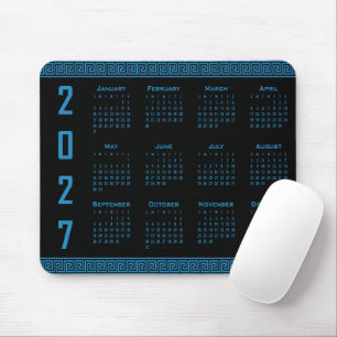 2027 Kalender, Griechisches Mäander, Kosmosblau au Mousepad