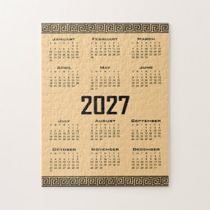 2027 Kalender, Griechisches Mäander, Schwarz auf B
