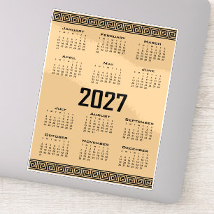 2027 Kalender, Griechisches Mäander, Schwarz auf B Aufkleber