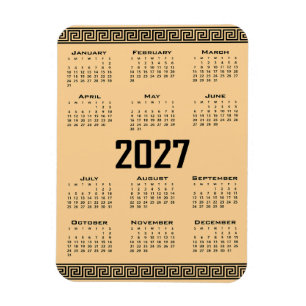 2027 Kalender, Griechisches Mäander, Schwarz auf B Magnet