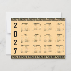 2027 Kalender, Griechisches Mäander, Schwarz auf B Magneteinladung