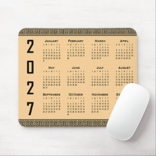2027 Kalender, Griechisches Mäander, Schwarz auf B Mousepad